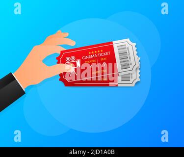 Cinema ticket in hand concert invitation, show, coupon, ticket pass admission entry entrance Stock Vector