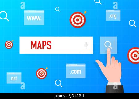 Flat maps button search illustration. Flat vector icon. Vector logo Stock Vector