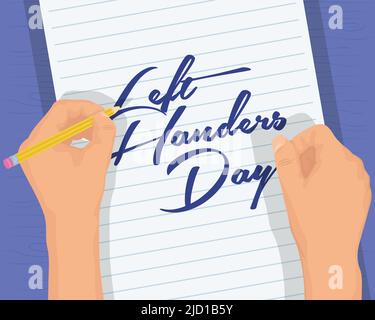 left handers day lettering celebration poster Stock Vector