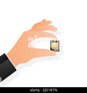 Flat icon with sim in hand. Hand holding mobile phone. Stock Vector