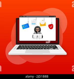 Hacked, great design for any purposes. Internet technology. Cyber crime, hacker attack. Phishing scam. Stock Vector