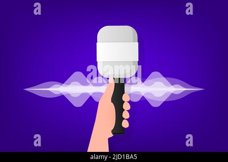 Retro illustration microphone for concept design. Vintage icon. Hand drawn vector illustration. Old design Stock Vector