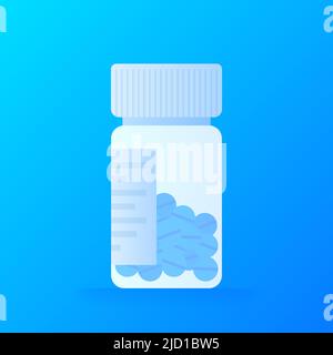 Pills bottle hand in flat style on transparent background. Hand drawn style Stock Vector