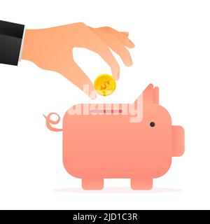 Piggy bank. Vector flat illustration. Courier service delivery. Stock Vector
