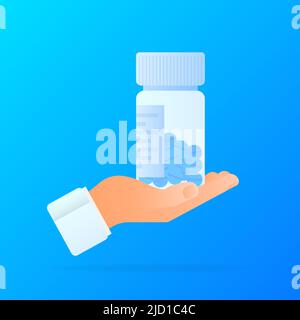 Pills bottle hand in flat style on transparent background. Hand drawn style Stock Vector