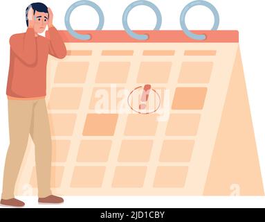Man experiencing deadline anxiety semi flat color vector character Stock Vector