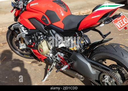 2020 model red Ducati streetfighter FA motorbike parked in Sydney,NSW,Australia Stock Photo