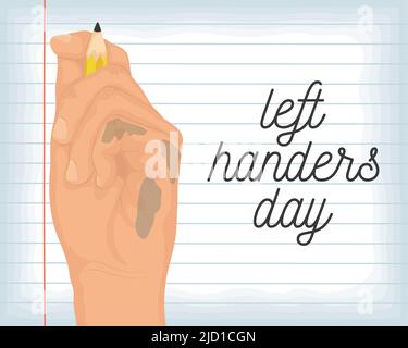 left handers day lettering postcard with hand writing Stock Vector
