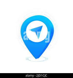Flat pin messenger. 3d gps pin vector render illustration. Global social network. World map Stock Vector