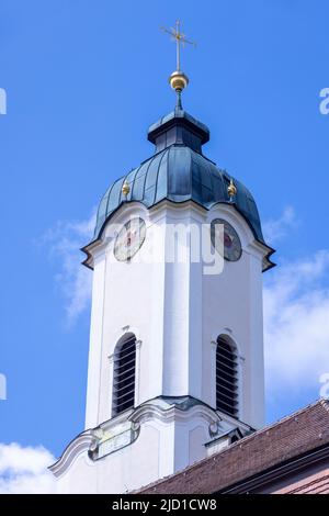 steeple, The Baroque Pilgrimage Church of Wies, Wieskirche, Bavaria, Germany Stock Photo