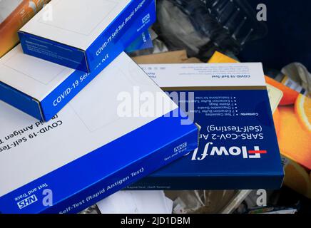 Things we want to forget - Covid-19 lateral flow tests in the bin Stock