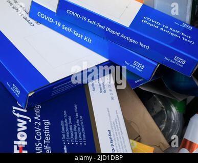 Things we want to forget - Covid-19 lateral flow tests in the bin Stock