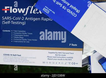 Things we want to forget - Covid-19 lateral flow tests in the bin Stock