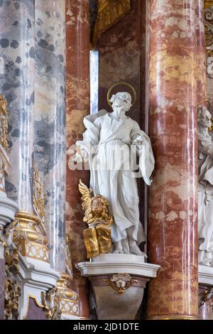 sculpture, The Baroque Pilgrimage Church of Wies, Wieskirche, Bavaria, Germany Stock Photo