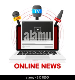 Online news concept. Flat blue mockup. 3d vector icon. Online market. Social media flat icon Stock Vector