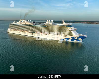 Enchanted Princess is a Royal-class cruise ship operated by Princess Cruises, a subsidiary of Carnival Corporation & plc. Aerial view. Stock Photo