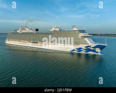 Enchanted Princess is a Royal-class cruise ship operated by Princess Cruises, a subsidiary of Carnival Corporation & plc. Aerial view. Stock Photo