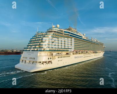 Enchanted Princess is a Royal-class cruise ship operated by Princess Cruises, a subsidiary of Carnival Corporation & plc. Aerial view. Stock Photo