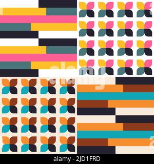 Retro 60's and 70's style vector seamless pattern collection - mid-century geometric 4 designs set Stock Vector