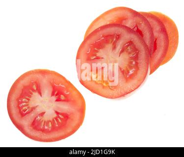 Tomato slices isolated on white background Stock Photo