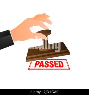 Red passed stamp in vintage style on white background. Check mark icon Stock Vector