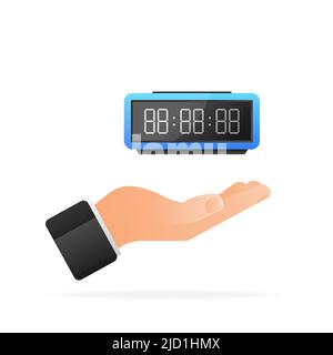 Flat digital clock illustration on white background. Phone icon set. Flat vector illustration Stock Vector