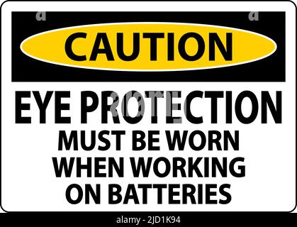 Caution When Working on Batteries Sign On White Background Stock Vector