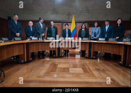 A general view of Colombia's Constitutional Court Magistrates posing during a photocall event with the Constituional Court magistrates in Bogota, Colo Stock Photo