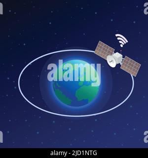 5g high speed internet isometric composition with view of earth globe orbit and artificial satellite image vector illustration Stock Vector
