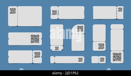 Set of isolated realistic empty ticket mockup coupons with qr codes printed on tear off stubs vector illustration Stock Vector