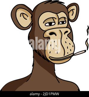 Bored ape NFT isolated on white background. Non fungible token blockchain monkey vector illustration in sketch style Stock Vector