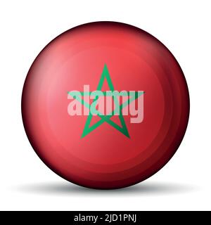 Glass light ball with flag of Morocco. Round sphere, template icon. Moroccan national symbol. Glossy realistic ball, 3D abstract vector illustration Stock Vector