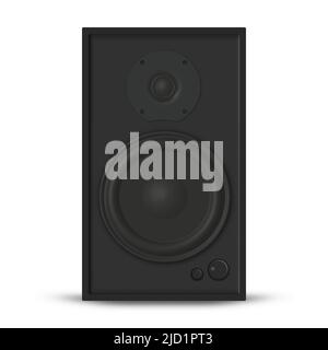 Photorealistic music loudspeaker isolated on white background. Front view, 3D vector illustration. Stock Vector