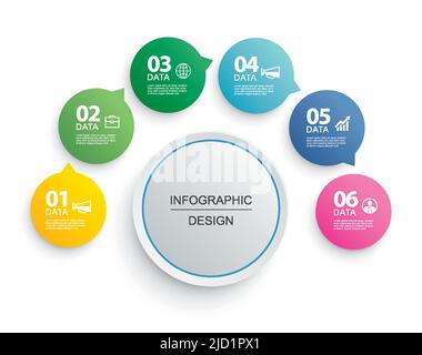 Infographics circle timeline with 6 number data template. Vector illustration abstract background. Stock Vector