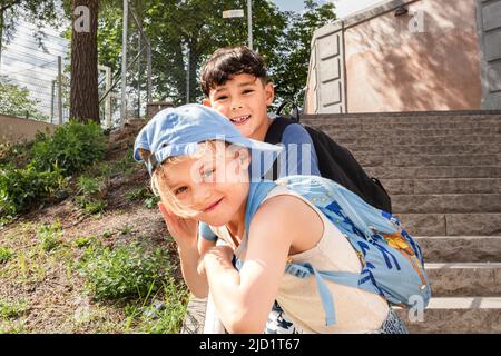 Portrait of smiling child friends Stock Photo