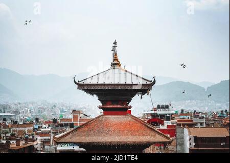 View onto one of the most important temples in Bhaktapur, a newari city in the Kathmandu valley Stock Photo