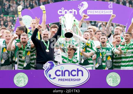 File photo dated 14-05-2022 of Celtic celebrating with the league trophy. Celtic to begin Premiership title defence at home to Aberdeen. Issue date: Friday June 17, 2022. Stock Photo