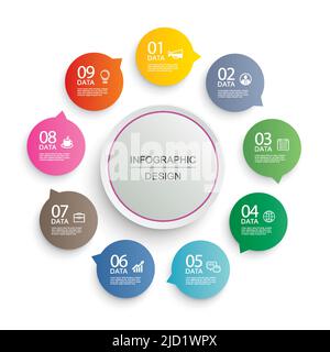 Infographics circle timeline with 9 number data template. Vector illustration abstract background. Stock Vector