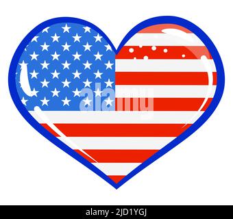 Independence Day USA with heart American flag. Good for T-shirts, Flags of the USA in sensuality lips Happy july 4th. Independence Day USA holiday. Stock Vector
