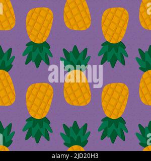 Summer fruit seamless cartoon pineapples pattern for fabrics and textiles and packaging and wrapping paper and notebooks. High quality photo Stock Photo