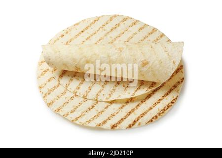 empty folded and flat tortillas isolated on white Stock Photo