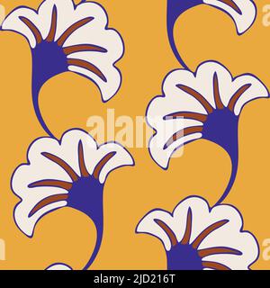 Seamless vector pattern with geometric leaf on yellow background. Summer floral wallpaper design. Decorative bright tropical fashion textile. Stock Vector