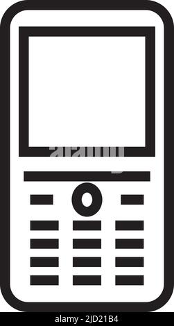 Retro mobile phone with buttons. Black line icon Stock Vector