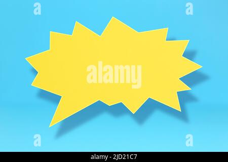 3d yellow paper speech bubble on blue Stock Photo