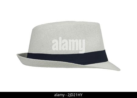 side view of white straw hat isolated on white Stock Photo