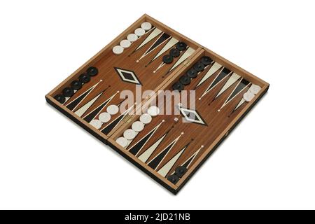 backgammon board in starting position isolated on white Stock Photo