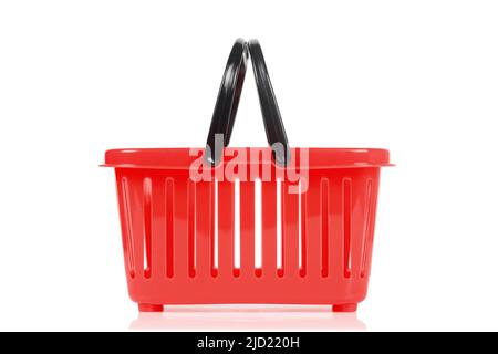 side view of red plastic shopping cart isolated Stock Photo