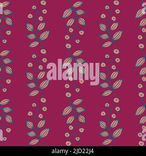 Seamless vector pattern with abstract flowers on purple background. Simple floral violet wallpaper design. Blossom fashion textile. Stock Vector