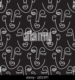 One line drawing women faces seamless pattern Stock Vector