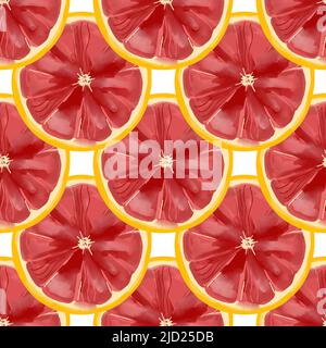 Seamless pattern with illustration of grapefruit slices in a watercolor style Stock Vector